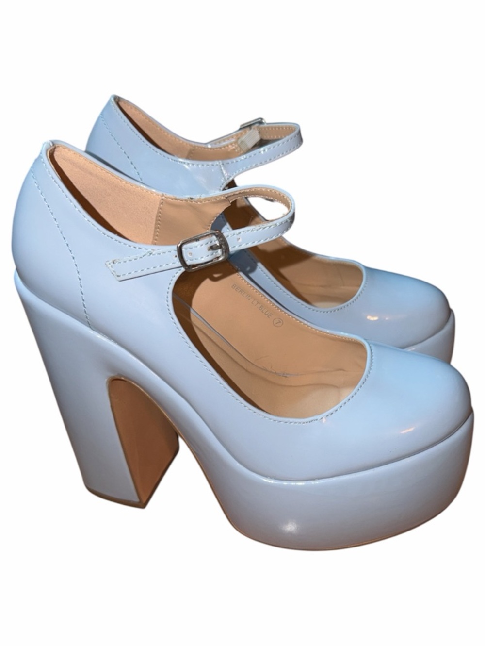 Chunky Mary Jane Platform Heels in Light Blue